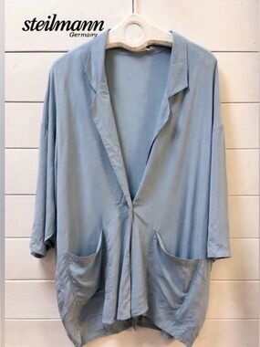STEILMANN Light Blue Silk Oversized Blouse Jacket XL/XXL